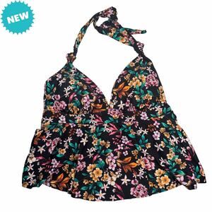 Time & Tru Tankini Top Women's Plus Size 1X Floral Halter Swim Top NWT